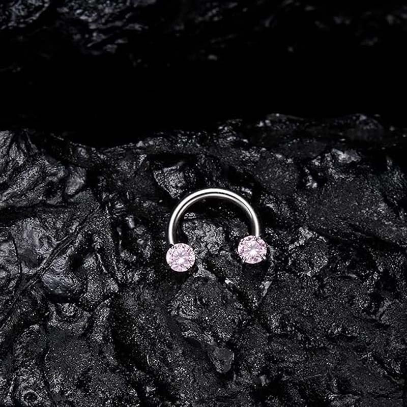 Double Gem Titanium Horseshoe Nose Ring (4PCS)