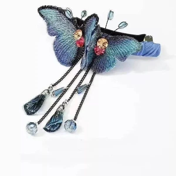 TEMPERAMENT BUTTERFLY RHINESTONE TASSEL HAIR CLIP