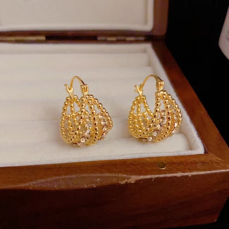 Gorgeous Hollow Diamond-Studded Basket Earrings