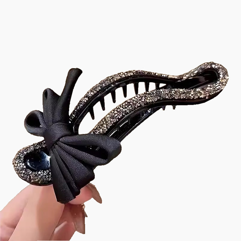 ✨ Elevate Your Hairstyle with Pure Aesthetic! ✨(4PCS)Sparkling Elegant Black Bow Hair Clip for Updos