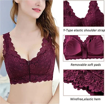 š„Front Zipper Lace Push Up Bra