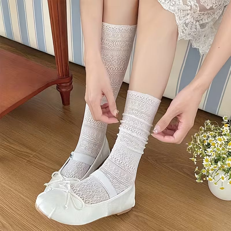🌼Girl's Heart 💕Cut-Out Mesh Knee Calf Socks ✨Perfect Summer Essentials✨4PCS