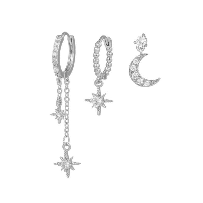Moon Star Ear Stack Set For Multi Piercing Layering（3 pieces 1 set)