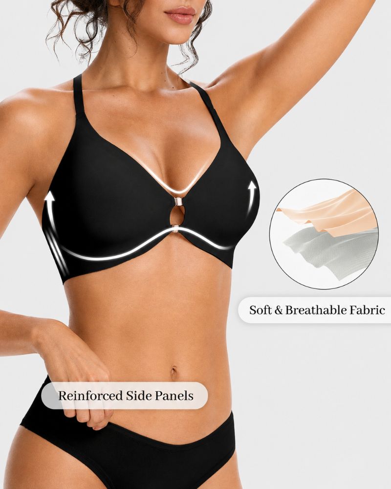 💕 Pretty, Comfortable & Easy to Wear —Front Closure Wireless Plunge Lace Racerback Bra