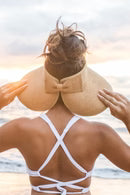 Women's UPF 50+ Wide Brim Roll-up Straw Sun Hat Sun Visor