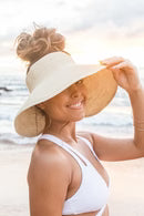 Women's UPF 50+ Wide Brim Roll-up Straw Sun Hat Sun Visor