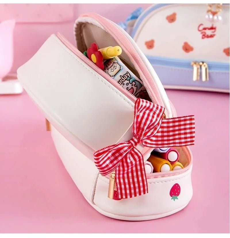 Girls Double Layer Portable Makeup Storage Bag Pencil Bag