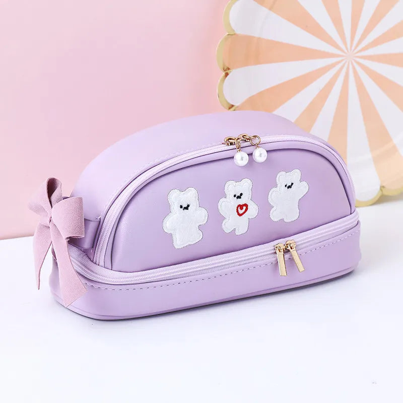 Girls Double Layer Portable Makeup Storage Bag Pencil Bag