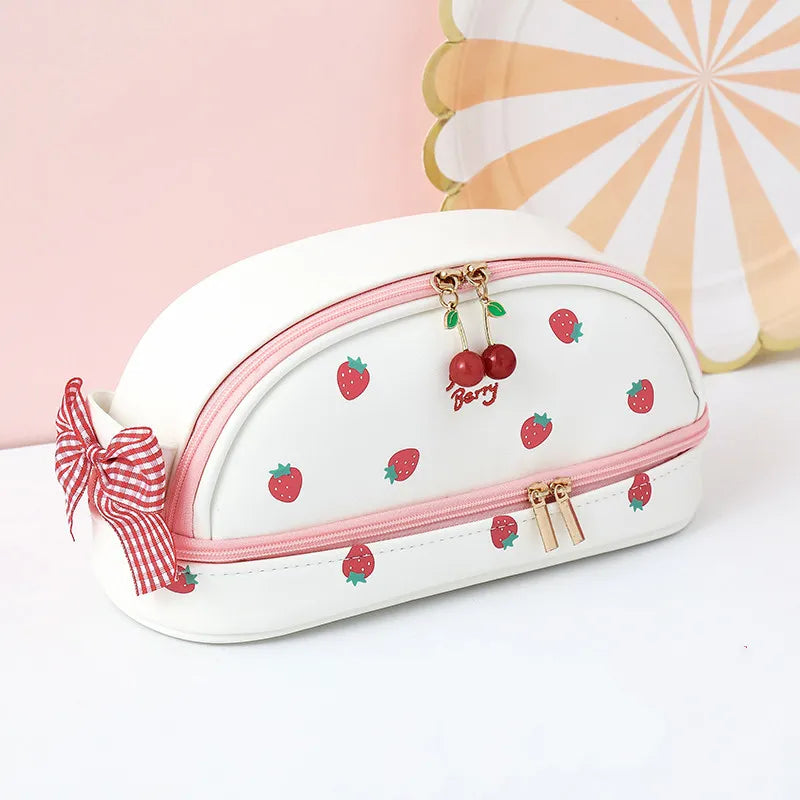 Girls Double Layer Portable Makeup Storage Bag Pencil Bag