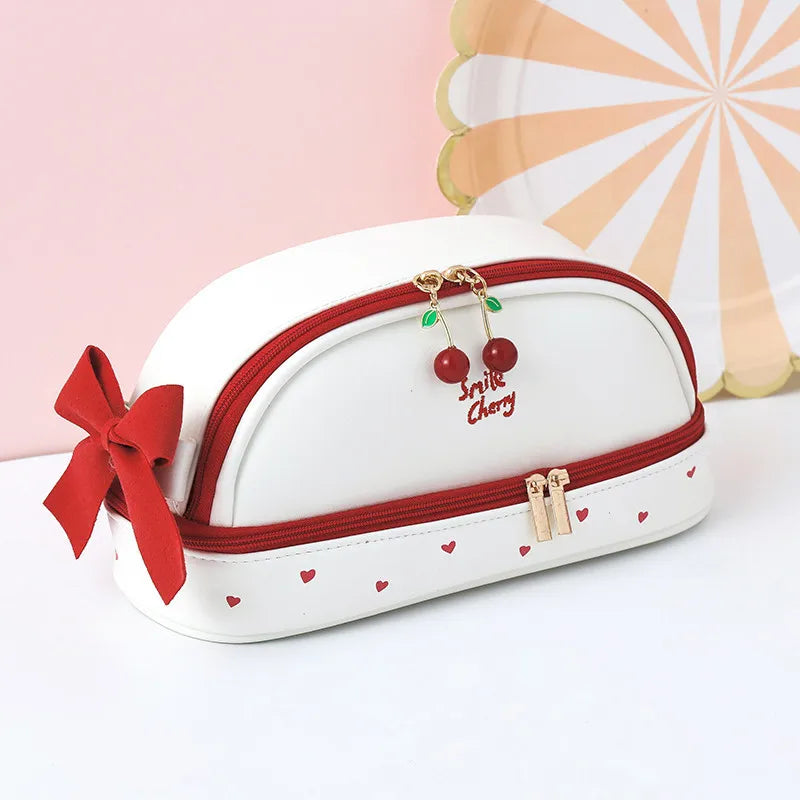 Girls Double Layer Portable Makeup Storage Bag Pencil Bag