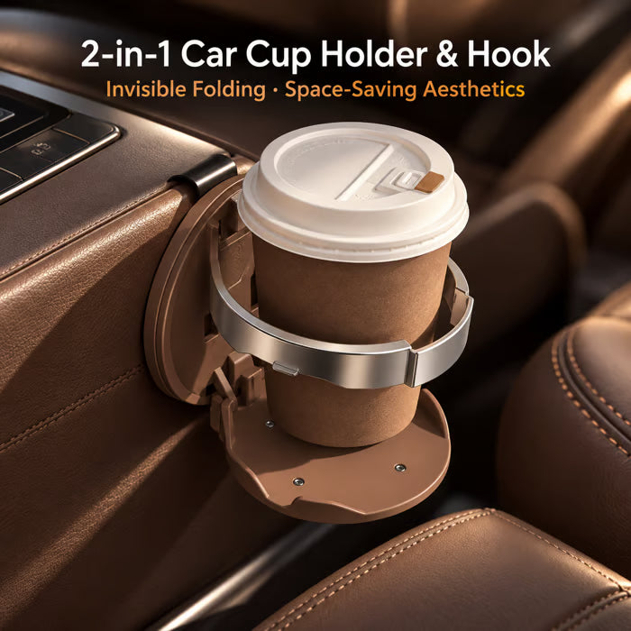 🔥Last Day 50% OFF🚗 Universal Foldable Car Cup Holder with Hook – Space-Saving Drink & Storage Organizer