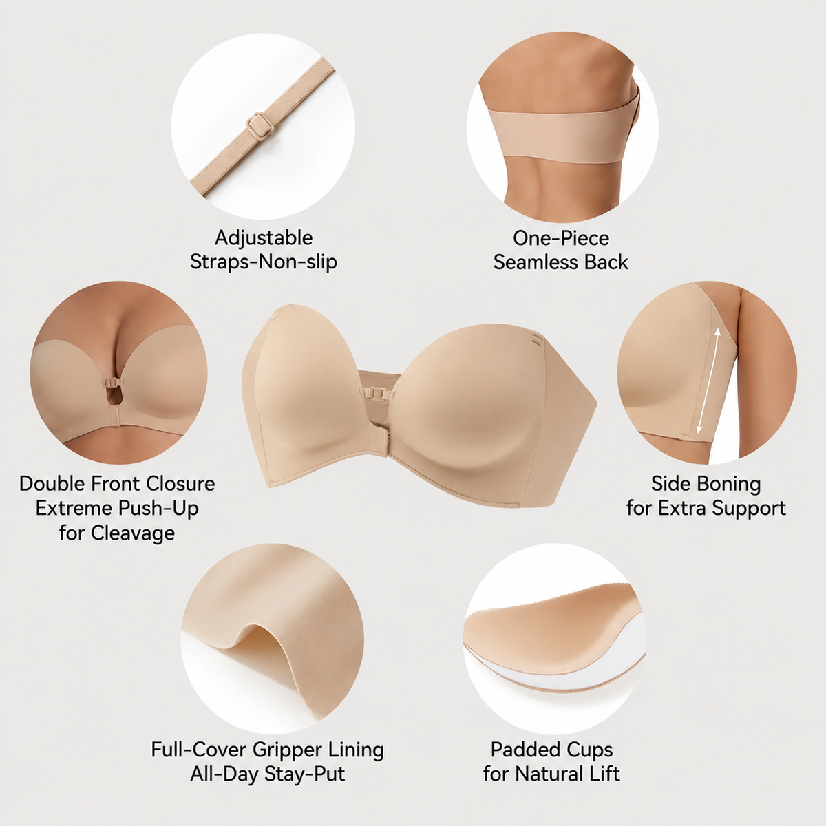 “I Finally Found a Bra That Disappears Under Everything I Wear” 💗-Strapless Front-Closure Push-Up Bra – Anti-Slip Grip