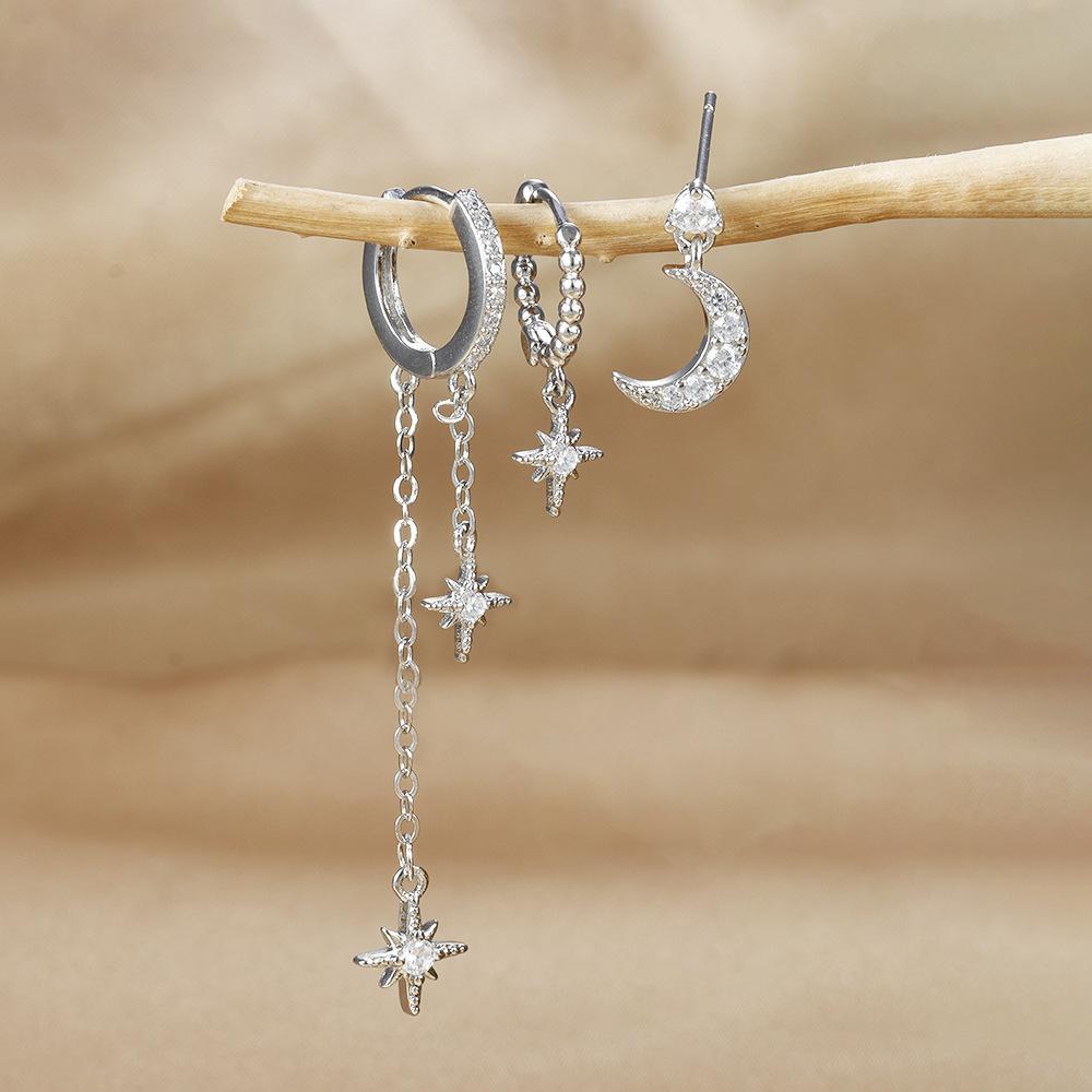 Moon Star Ear Stack Set For Multi Piercing Layering（3 pieces 1 set)
