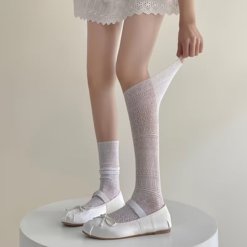 🌼Girl's Heart 💕Cut-Out Mesh Knee Calf Socks ✨Perfect Summer Essentials✨4PCS