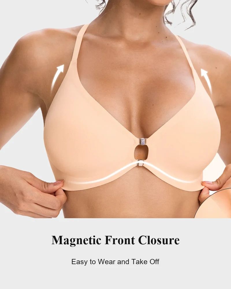 💕 Pretty, Comfortable & Easy to Wear —Front Closure Wireless Plunge Lace Racerback Bra