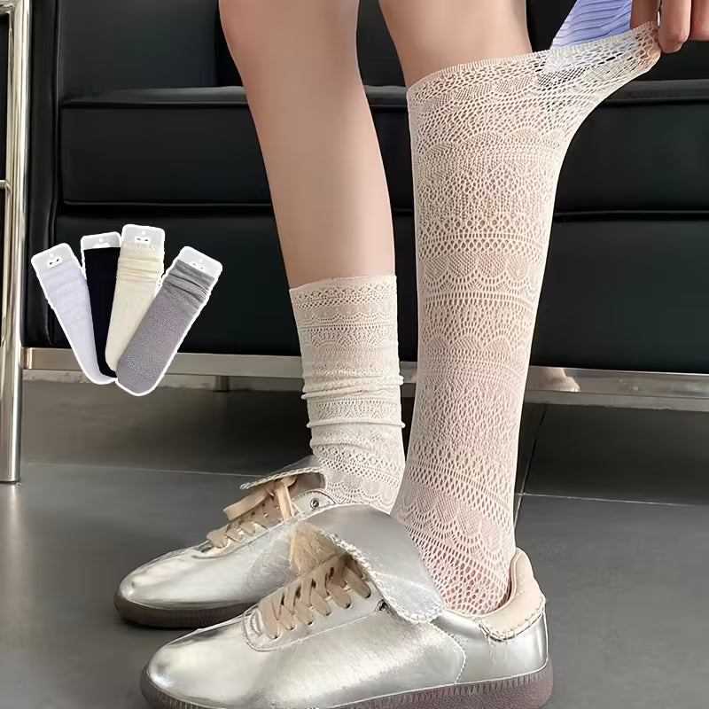 🌼Girl's Heart 💕Cut-Out Mesh Knee Calf Socks ✨Perfect Summer Essentials✨4PCS