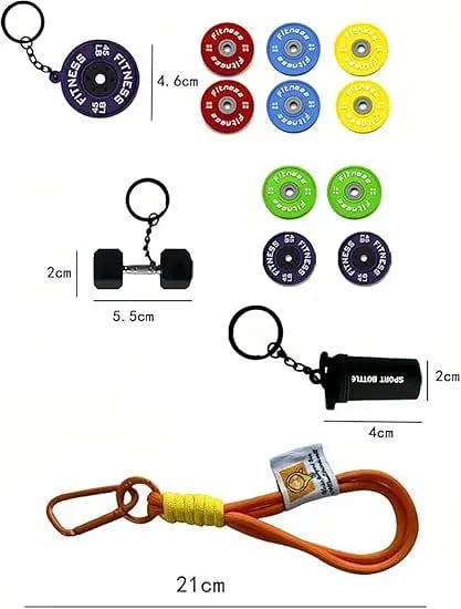 🔥Fitness Keychain Set – Dumbbell, Kettlebell & Weight Plate Pendant