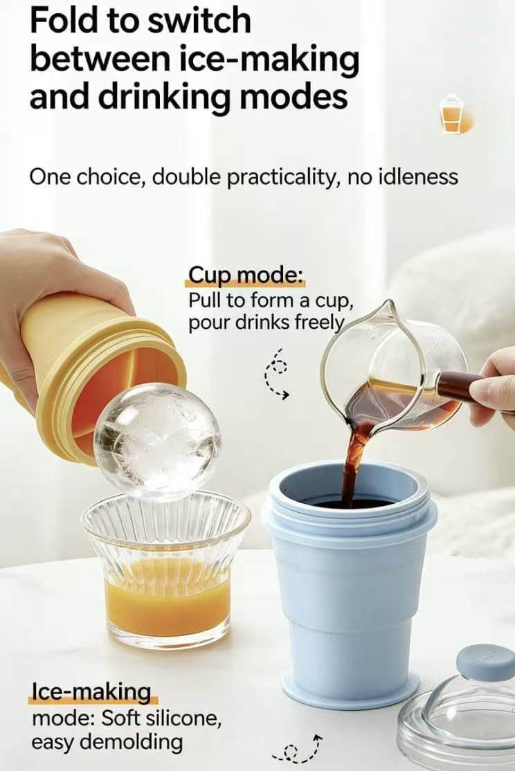 🧊 2026 New 2-In-1 Collapsible Silicone Ice Ball Maker Cup