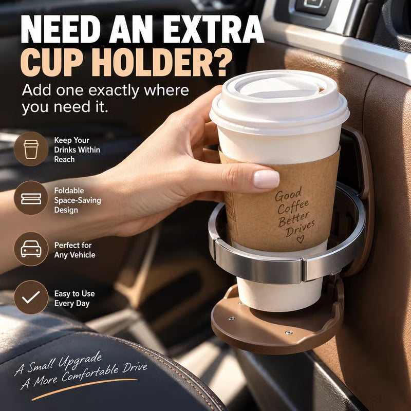 🔥Last Day 50% OFF🚗 Universal Foldable Car Cup Holder with Hook – Space-Saving Drink & Storage Organizer