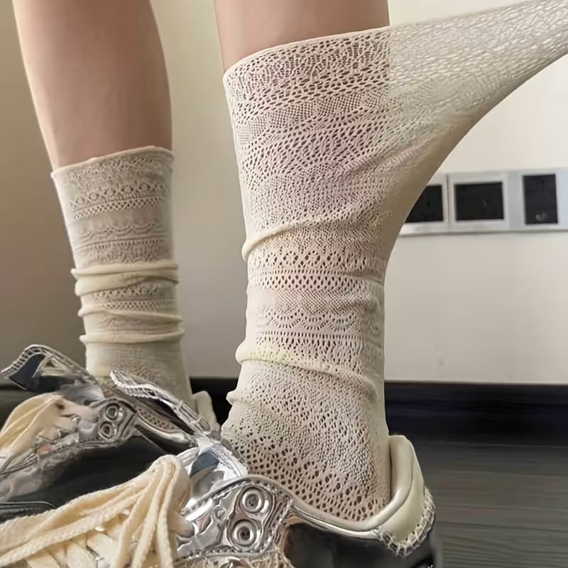 🌼Girl's Heart 💕Cut-Out Mesh Knee Calf Socks ✨Perfect Summer Essentials✨4PCS