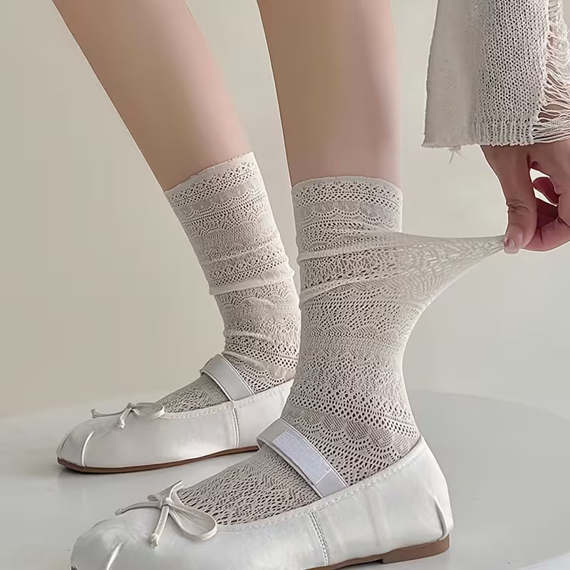 🌼Girl's Heart 💕Cut-Out Mesh Knee Calf Socks ✨Perfect Summer Essentials✨4PCS