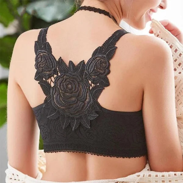 🔥 Rose Embroidery Front Closure Wirefree Bra🧡