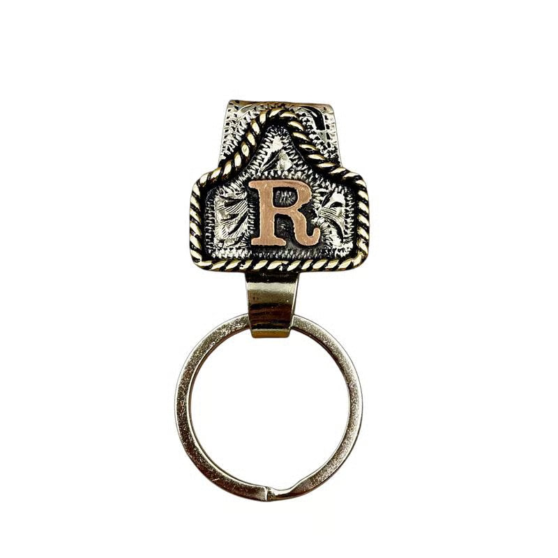 Handmade Cow Tag Belt Key Holder with Custom Initial