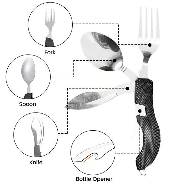 Foldable Tableware Knife Spoon Fork 4-In-1