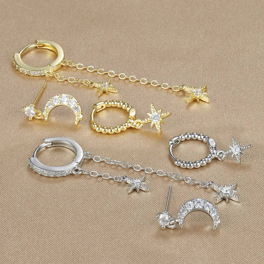 Moon Star Ear Stack Set For Multi Piercing Layering（3 pieces 1 set)