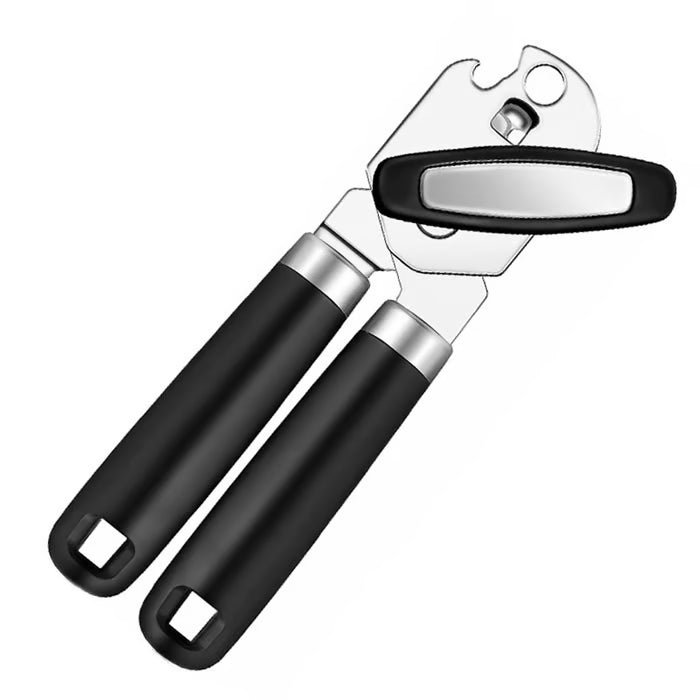 Multifunctional manual can opener made of stainless steel with a smooth edge