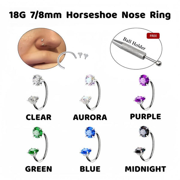 Double Gem Titanium Horseshoe Nose Ring (4PCS)