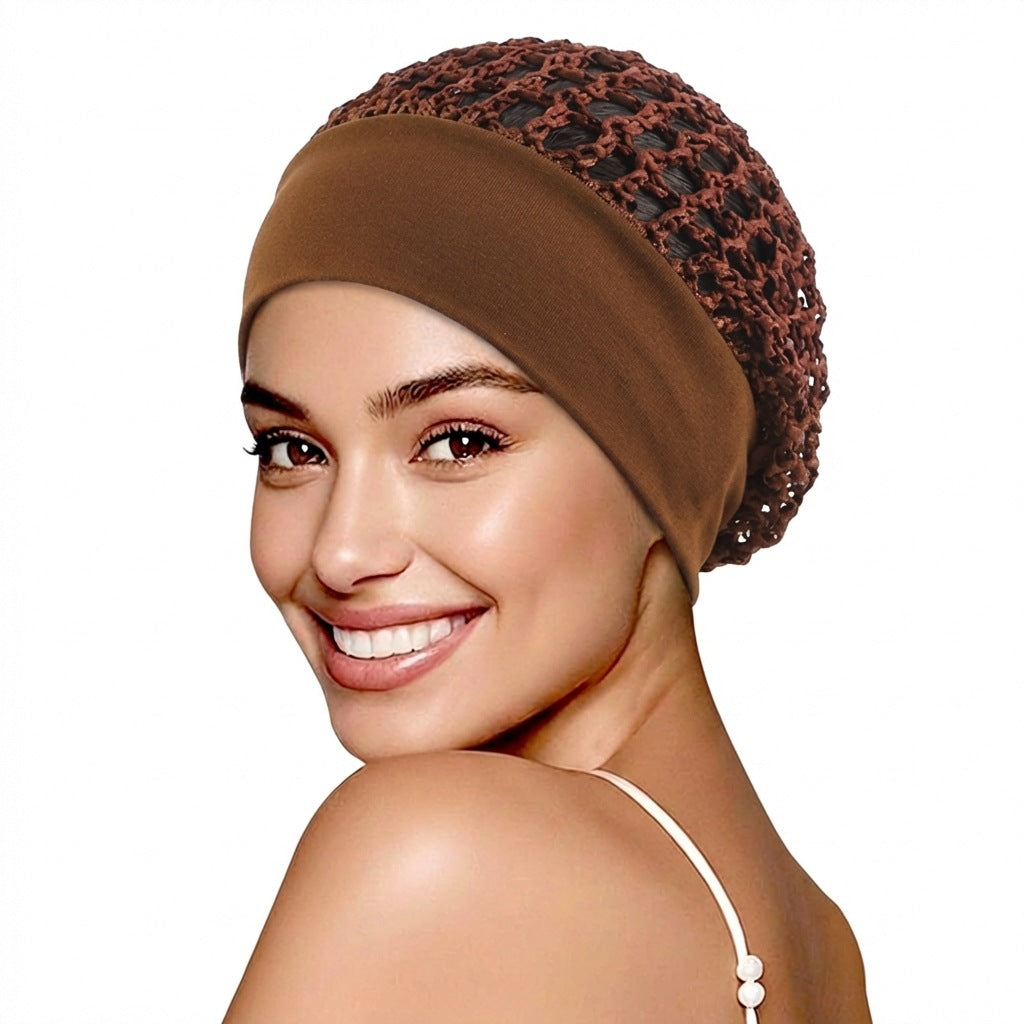 🔥Wide-Band Crochet Hair Net | 💨 Breathable Stretch Sleep & Beauty Hair Cap
