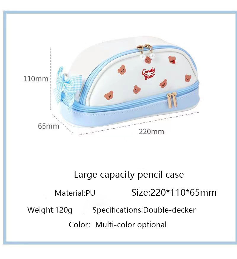 Girls Double Layer Portable Makeup Storage Bag Pencil Bag