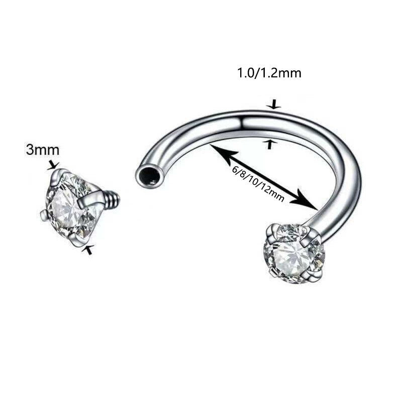 Double Gem Titanium Horseshoe Nose Ring (4PCS)