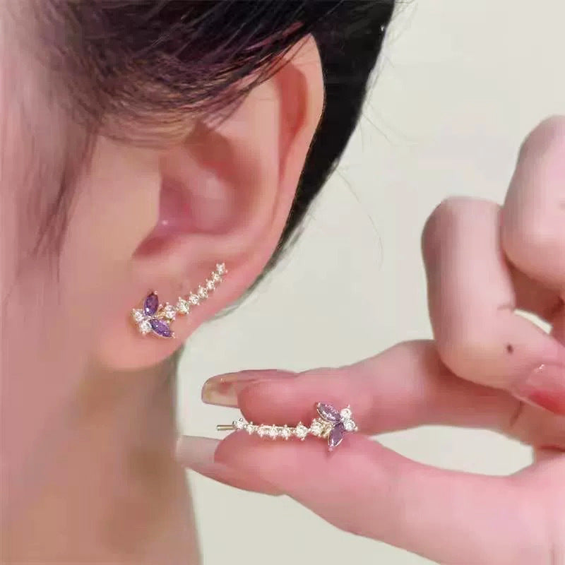 14K Gold-Plated Elegant Zircon Diamond Butterfly Crawlers
