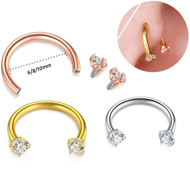 Double Gem Titanium Horseshoe Nose Ring (4PCS)