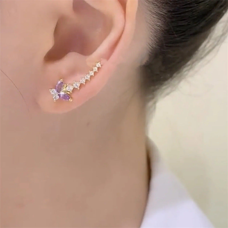 14K Gold-Plated Elegant Zircon Diamond Butterfly Crawlers