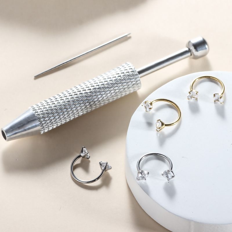 Double Gem Titanium Horseshoe Nose Ring (4PCS)