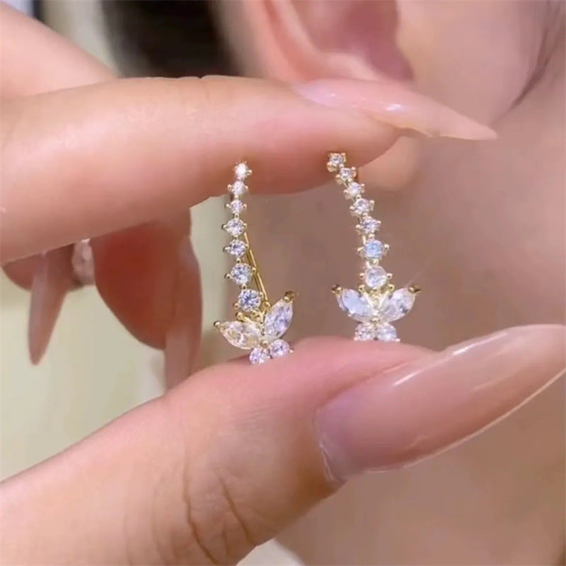 14K Gold-Plated Elegant Zircon Diamond Butterfly Crawlers