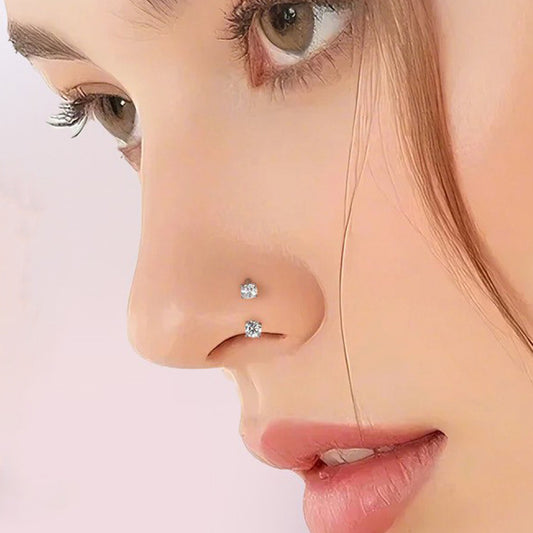 Double Gem Titanium Horseshoe Nose Ring (4PCS)
