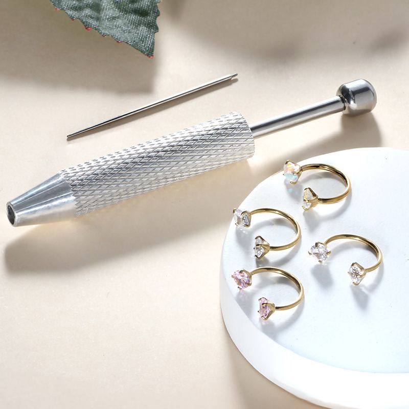 Double Gem Titanium Horseshoe Nose Ring (4PCS)