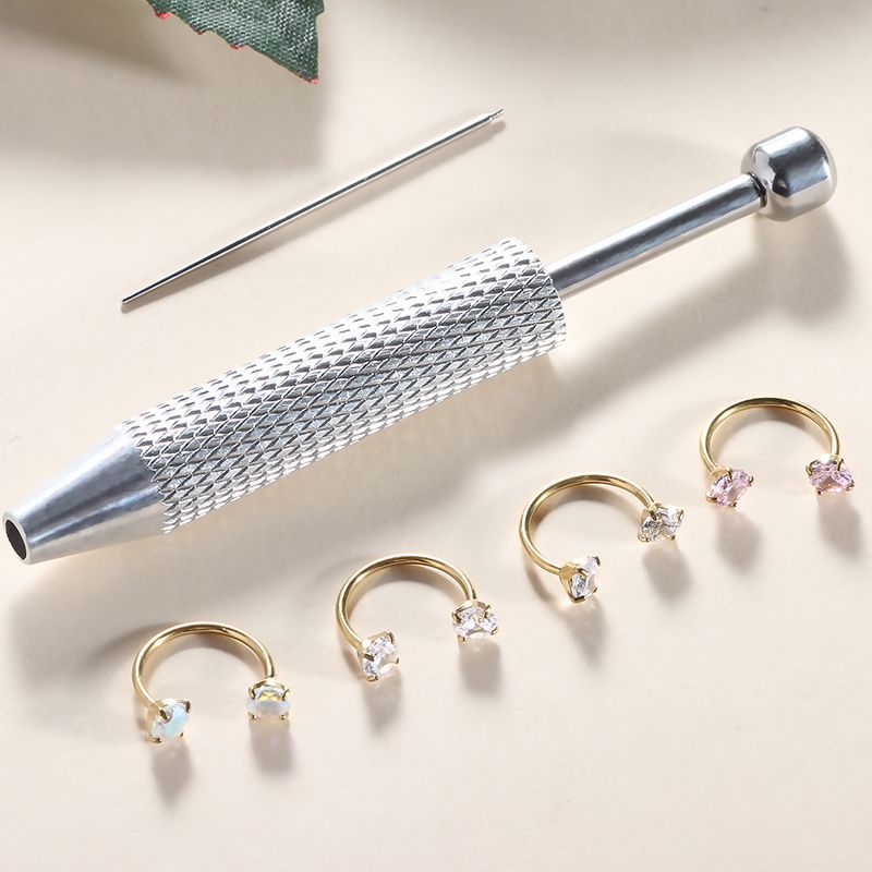 Double Gem Titanium Horseshoe Nose Ring (4PCS)