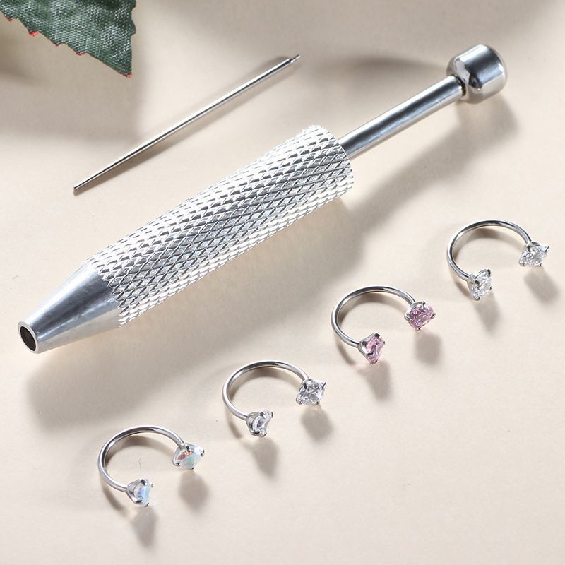 Double Gem Titanium Horseshoe Nose Ring (4PCS)