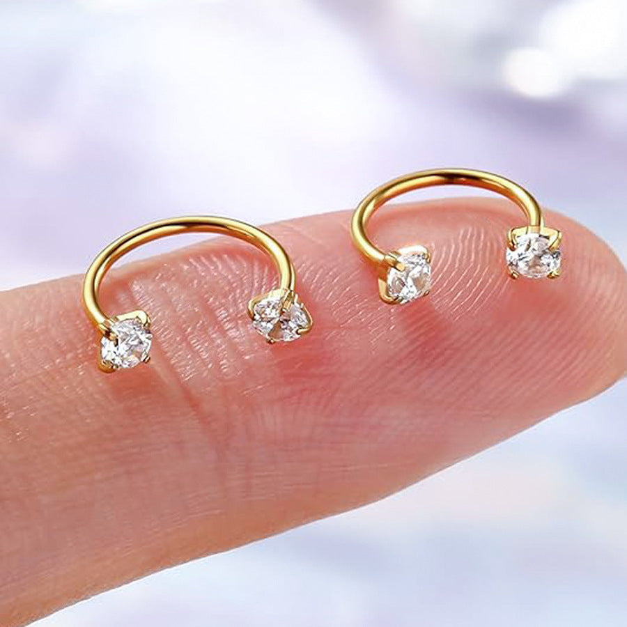 Double Gem Titanium Horseshoe Nose Ring (4PCS)