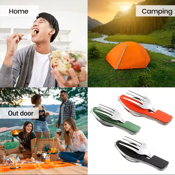 Foldable Tableware Knife Spoon Fork 4-In-1