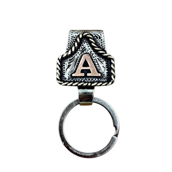 Handmade Cow Tag Belt Key Holder with Custom Initial