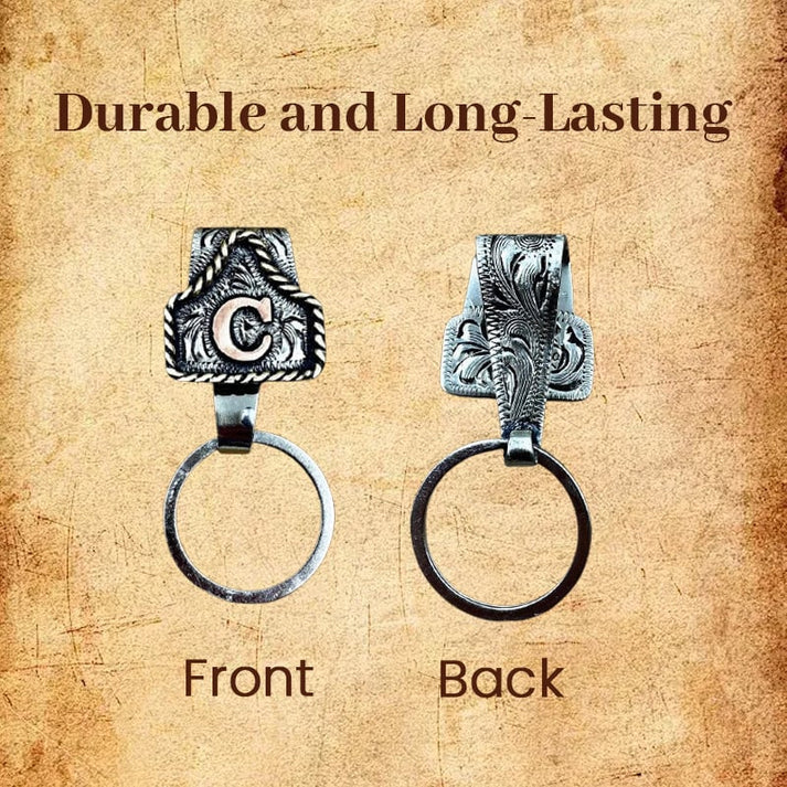 Handmade Cow Tag Belt Key Holder with Custom Initial