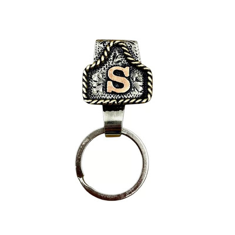 Handmade Cow Tag Belt Key Holder with Custom Initial