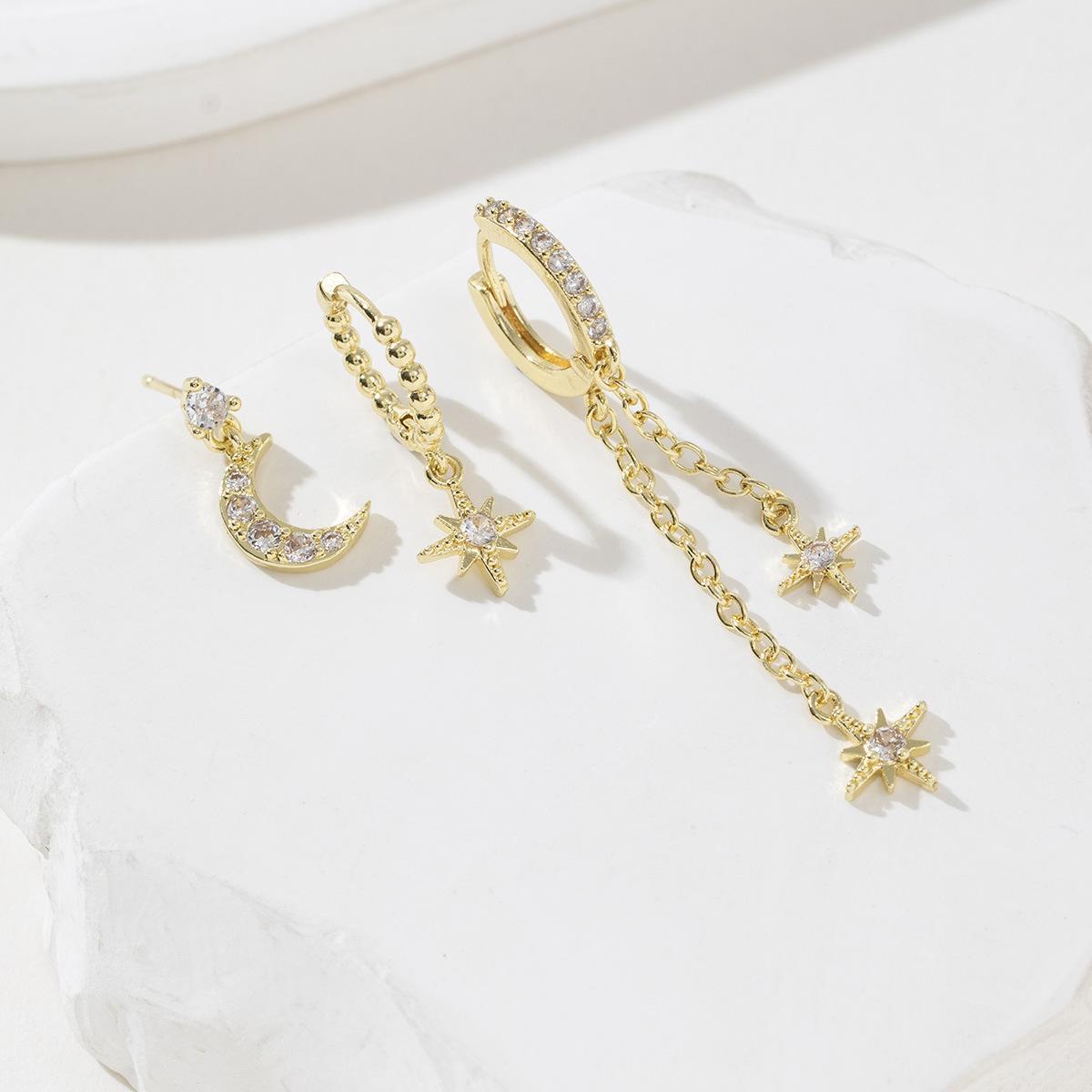 Moon Star Ear Stack Set For Multi Piercing Layering（3 pieces 1 set)