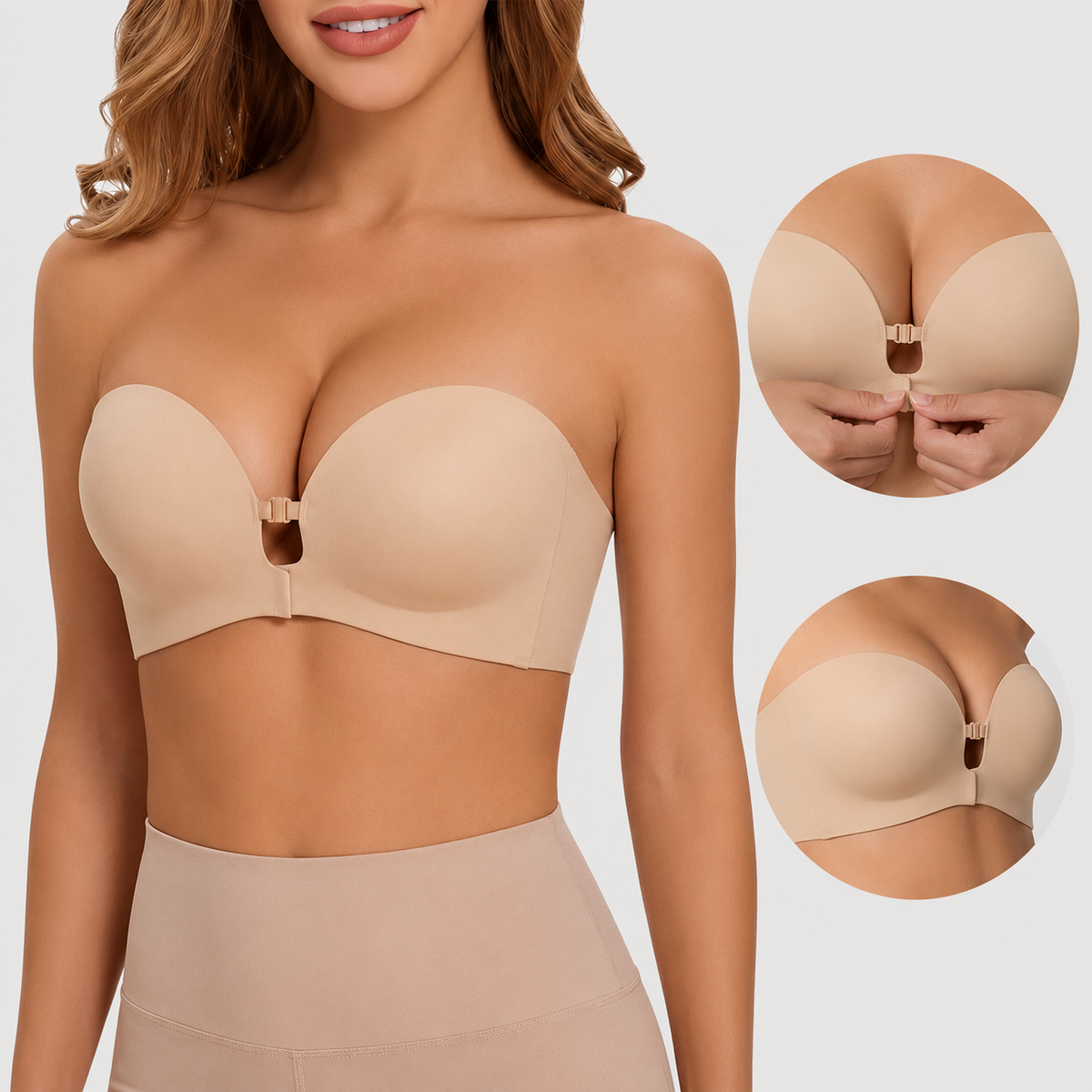 “I Finally Found a Bra That Disappears Under Everything I Wear” 💗-Strapless Front-Closure Push-Up Bra – Anti-Slip Grip